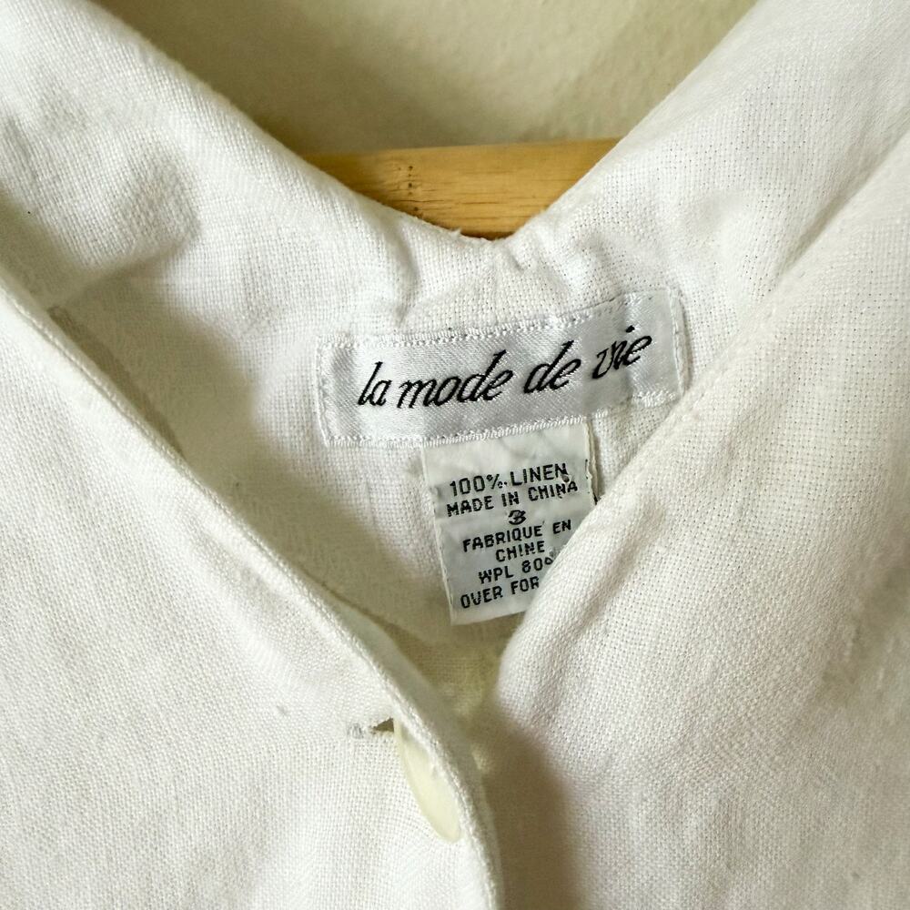 La Mode De Vie White Linen Blend Button Front Romper Women’s Size 3 Small - Picture 5 of 9